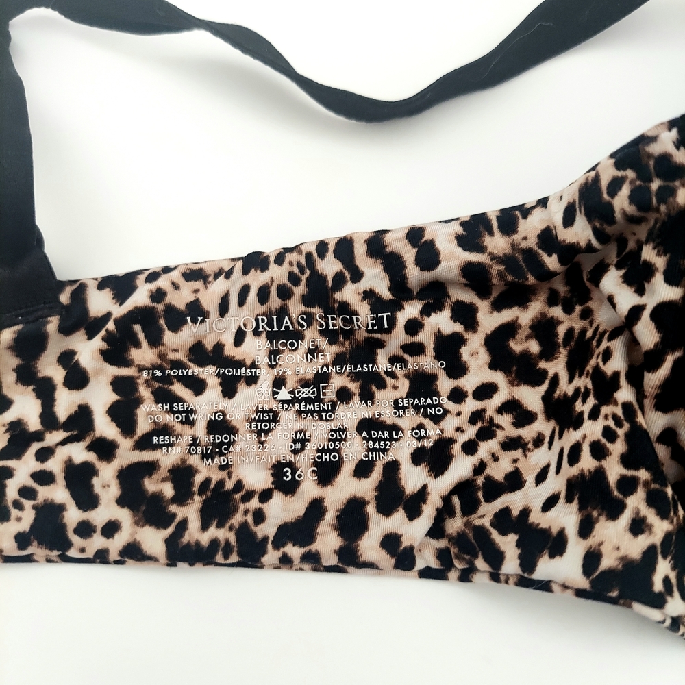 Victoria's Secret Leopard Print Balconet Bra with Black Trim 36C - Picture 6 of 6